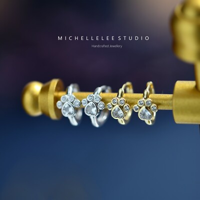 Sterling Silver Cute Paw Print Hoop Earrings, Crystal Dog Paw, Cat Paw  Earrings UK