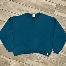Russell Athletic Sweatshirt Extra Large Crop VTG 90s USA Made Crewneck Teal READ
