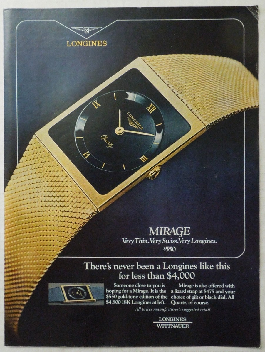 1981 LONGINES WITTNAUER Mirage Quartz Swiss Made Watch Magazine Ad