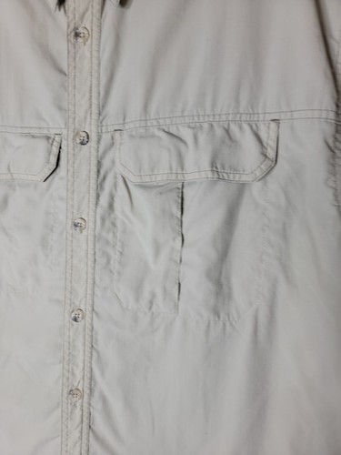 REI Nylon Shirt UPF 50+ Mens L Short Sleeve Hiking Outdoor Pockets Beige Khaki - Picture 2 of 13