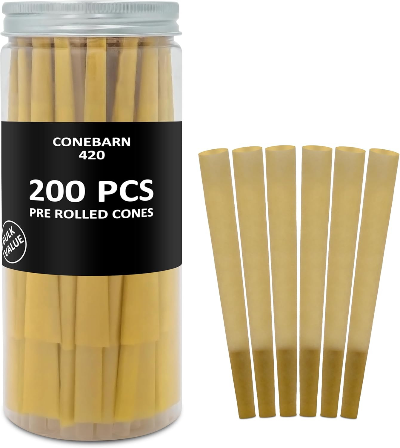 200 Pack Classic King Size Natural Unbleached Pre Rolled Cones