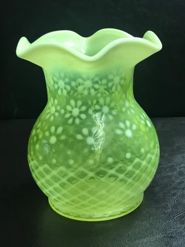 Fenton LG Wright Topaz Opalescent Vaseline Glass Snowflake VASELINE GLOW