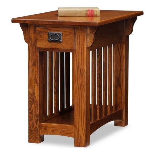 Leick Furniture Mission Oak Chairside Table with Storage Drawer and Shelf - Picture 2 of 6