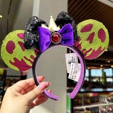 Disney- Parks Minnie Mouse Ears Bow Evil Queen Poison Apple Snow White Headband