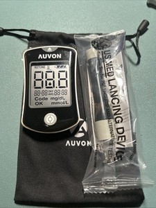 Used Auvon Glucometer Blood Sugar Monitor Meter Diabetic New Lancing Device +Bag