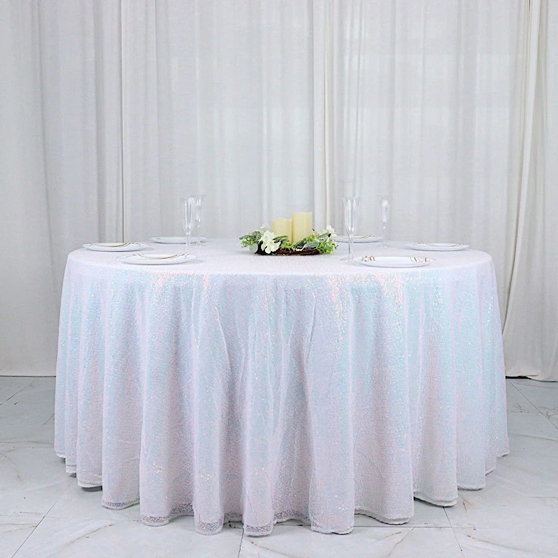 132" Iridescent Blue SEQUIN ROUND TABLECLOTH Wedding Catering Reception Linens - Image 2 of 4