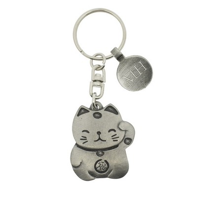 Personalisierter Schlüsselanhänger englisch hergestellt Zinn japanische winkende Katze in einem Etui