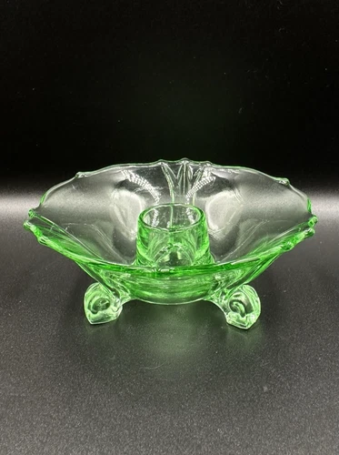 Vintage Fenton Green Uranium Footed Candle Holder