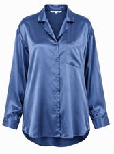 VTG Victoria's Secret Satin Sleep Shirt Navy Button Up Long Sleeves Womens Large
