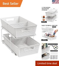 2 Tier Bathroom Organizer Tray Pull-Out Sliding Drawer, Under Sink Storage, W...