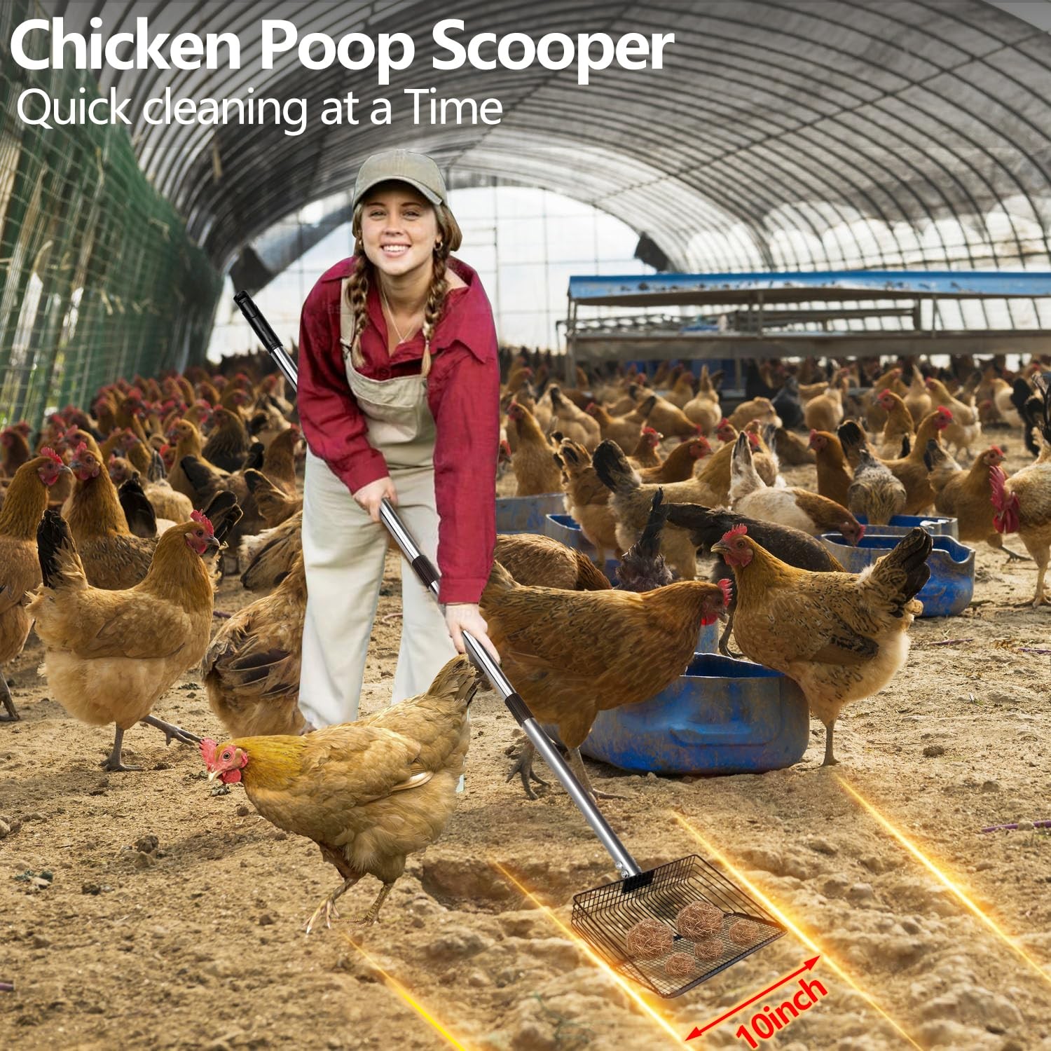 10inch Large Metal Chicken Poop Scooper，Heavy Duty Chicken Coop Scoop for Poo...