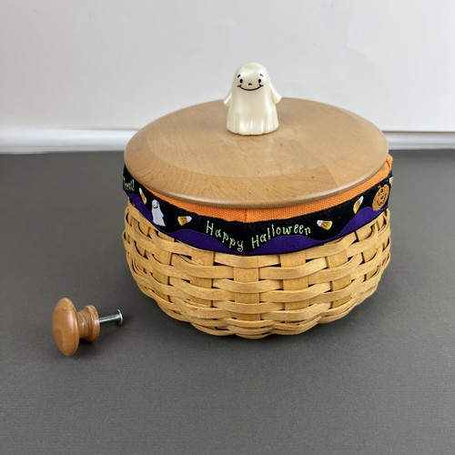 Longaberger 2004 Hostess Happy Halloween Basket liner protector & ghost knob