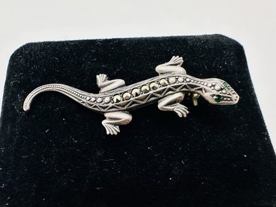 Vintage 835 Silber Gecko Eidechse Brosche Markasiten 46mm