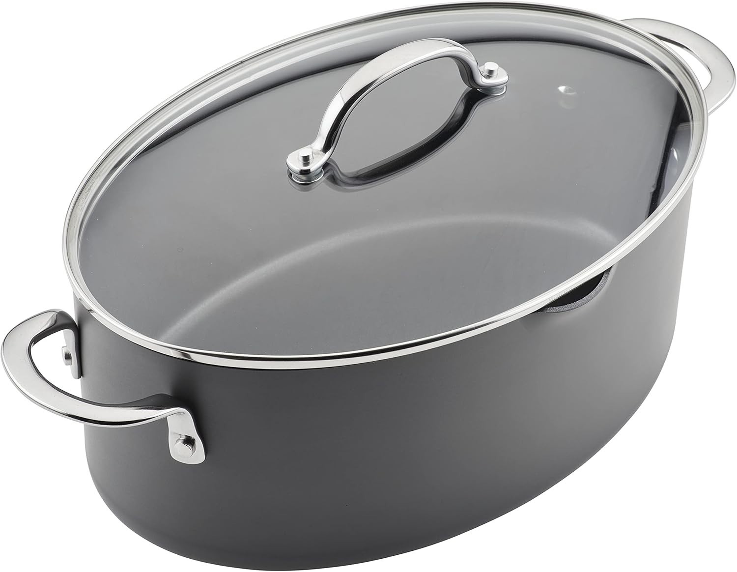 80090 Professional Hard Anodized Nonstick Cookware Oval Pasta Pot/Braiser, 8 Qua