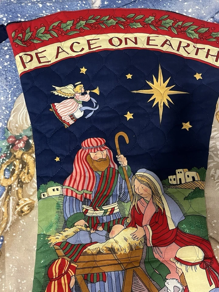 Medias colcha de colección hechas a mano Susan Winget Peace On Earth muy grandes Foto 2 de 4