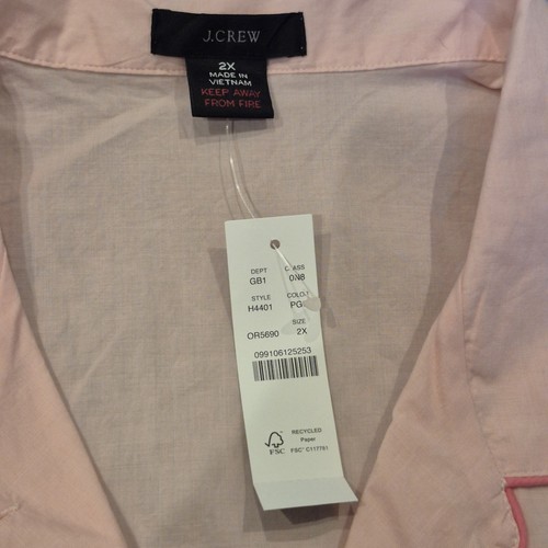 J Crew Women Pajama Set Pink Piping Cotton Size 2X Short Sleeve Cropped Retro - Picture 6 of 9