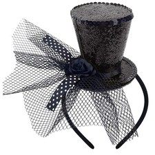 Black Mini Top Hat Headband Fascinator Tea Party Headpiece for Medium,