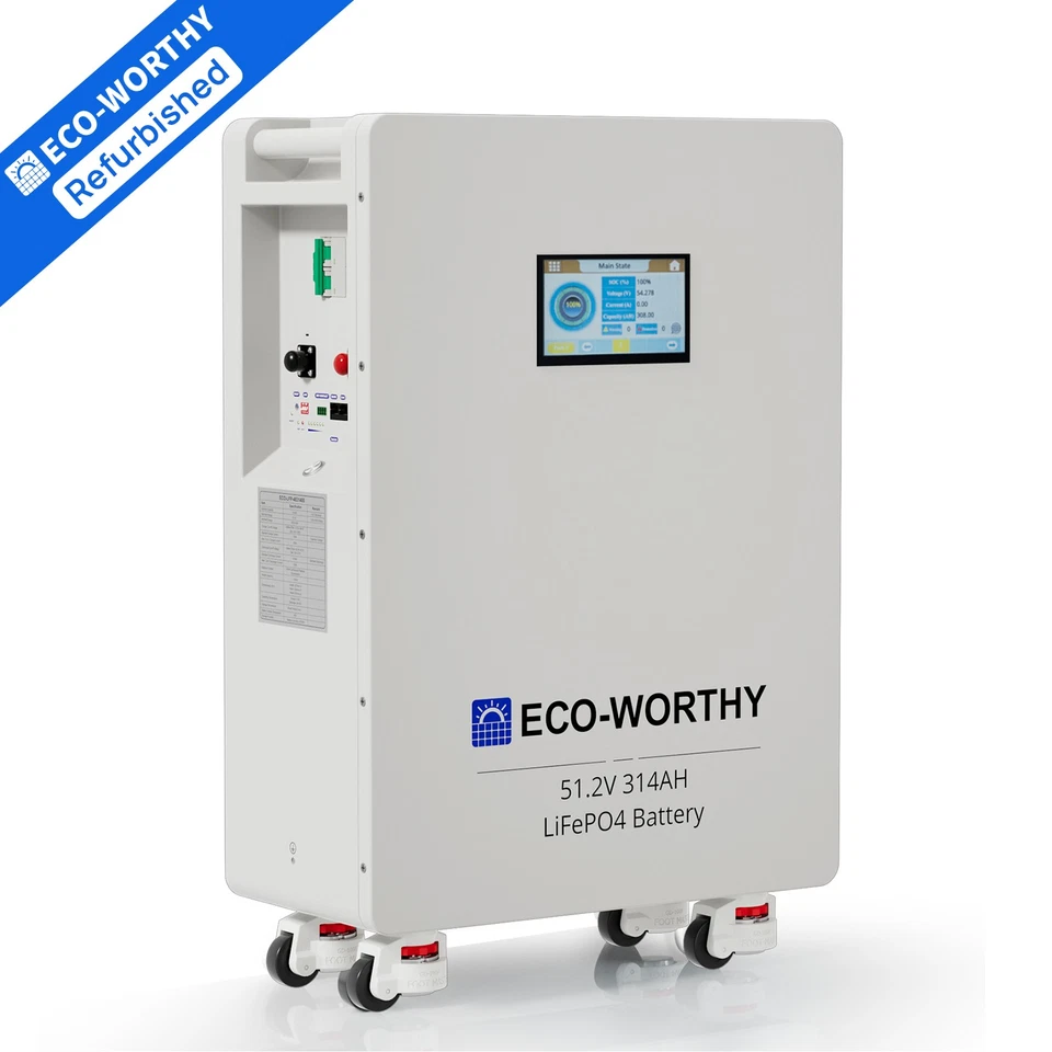 ECO-WORTHY 16.07kWh 48V 314AH LiFePO4 Battery Vertical Standing Solar Backup UPS