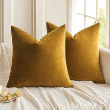 Pack of 2 Mustard Yellow Pillow Covers 18x18 Inch Decorative Velvet Throw Pillow