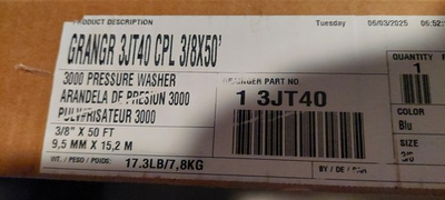 #ad Pressure Washer Hose 3000psi Grainger 3jt40 $60.00