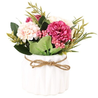 White Artificial Plant With Ceramic Vase Lifelike Flower Decoration For Home