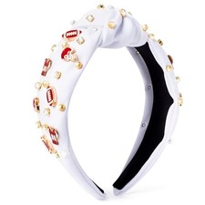 Football Jeweled Knotted Headband - Red Football White Football- Red Charm