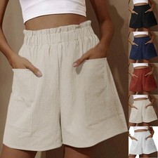 Ladies Loose Elastic High Waist Shorts Summer Solid Wide Leg Hot Pants Plus Size