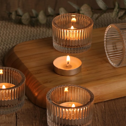 24 Pezzi Portacandele Tealight Trasparente, Portacandele Votivo in Vetro per Autunno Noi... - Foto 4 di 7