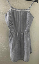 Old Navy White & Blue Pin Striped Spaghetti Strap Dress Size Medium Side Zipper