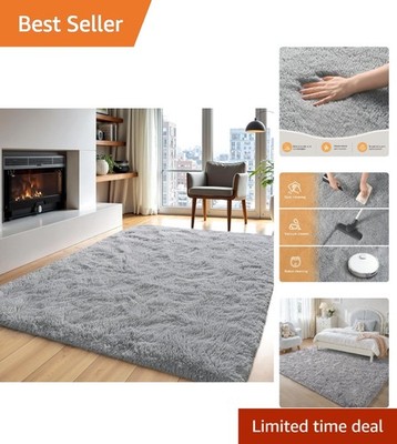 Elegant 4x6 High Pile Grey Area Rug - Perfect for Living Room & Nursery