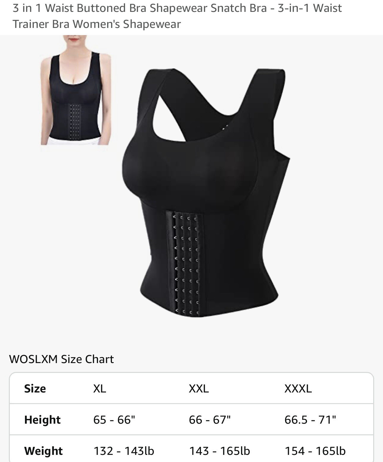 Women's 3-in-1 Bra & Waist Clincher Shapewear 3XL Black