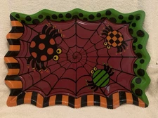 Amscan HALLOWEEN SPIDER WEB w/SPIDERS Large Serving Tray 15x11x1 - EUC