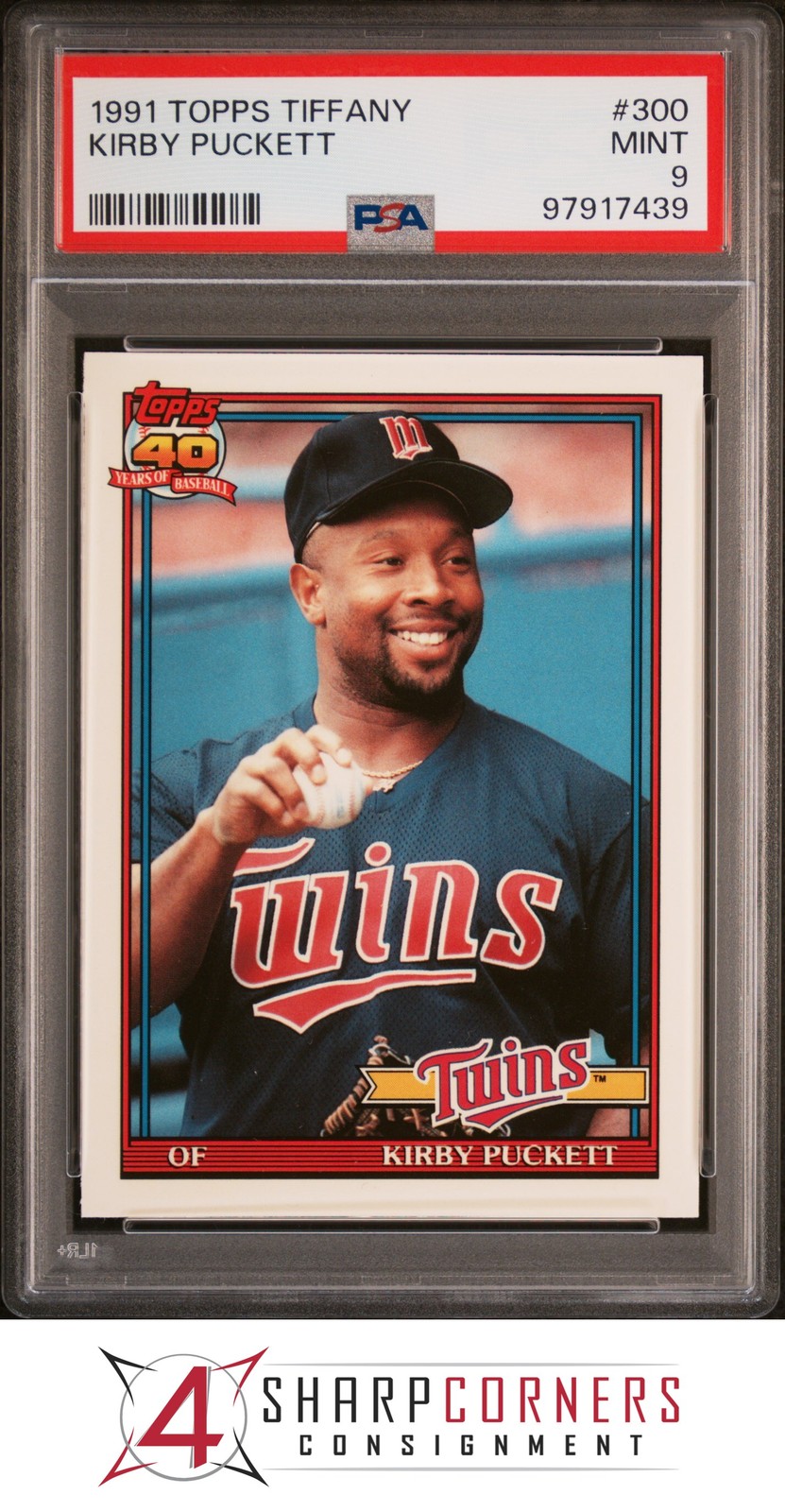 1991 TOPPS TIFFANY #300 KIRBY PUCKETT TWINS HOF PSA 9