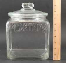Antique 1920s Glass Country Store Display Jar PLANTERS Peanut Handle Finial Lid