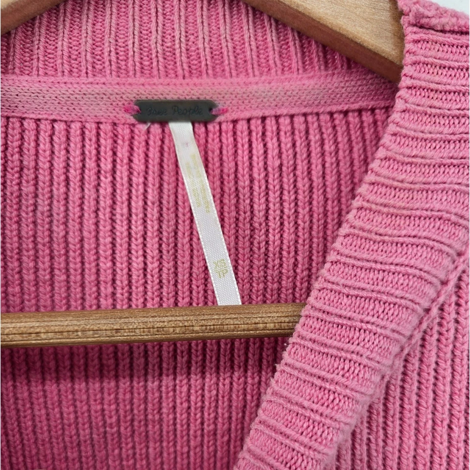 Suéter tejido acanalado de gran tamaño Free People rosa hombro caído ajuste relajado XS Foto 2 de 4