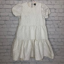 Sister Jane White Puff Sleeve Jacquard Dress Size S