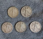 Lot of 5 circulated Walking Liberty Half Dollars from the 1940's
