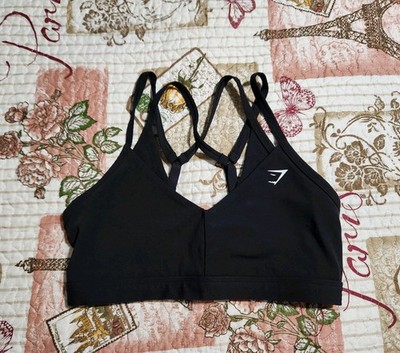 Gymshark Women's Double Up Sports Bra  Black Adjustable Straps No Inserts Size M