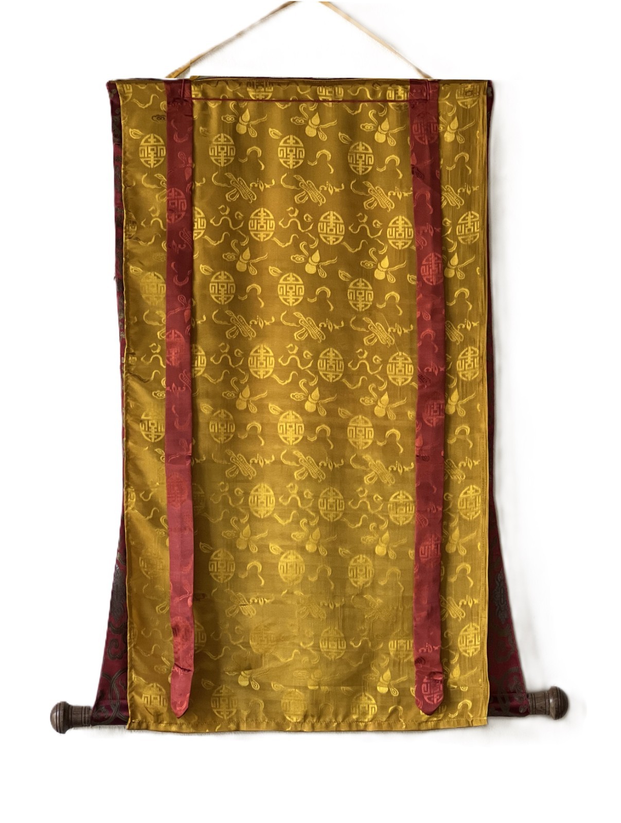 GODDESS DURGA HAND-PAINTED HINDU ART THANGKA OIL VARNISHED WITH SILK BROCADE