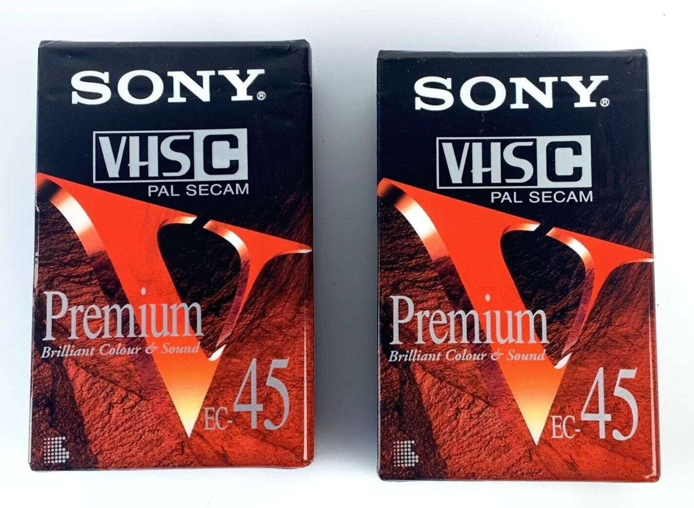 New Sealed 2 Sony Premium VHSC EC-45v Tape 45 Minute PAL SECAM Blank Camcorder