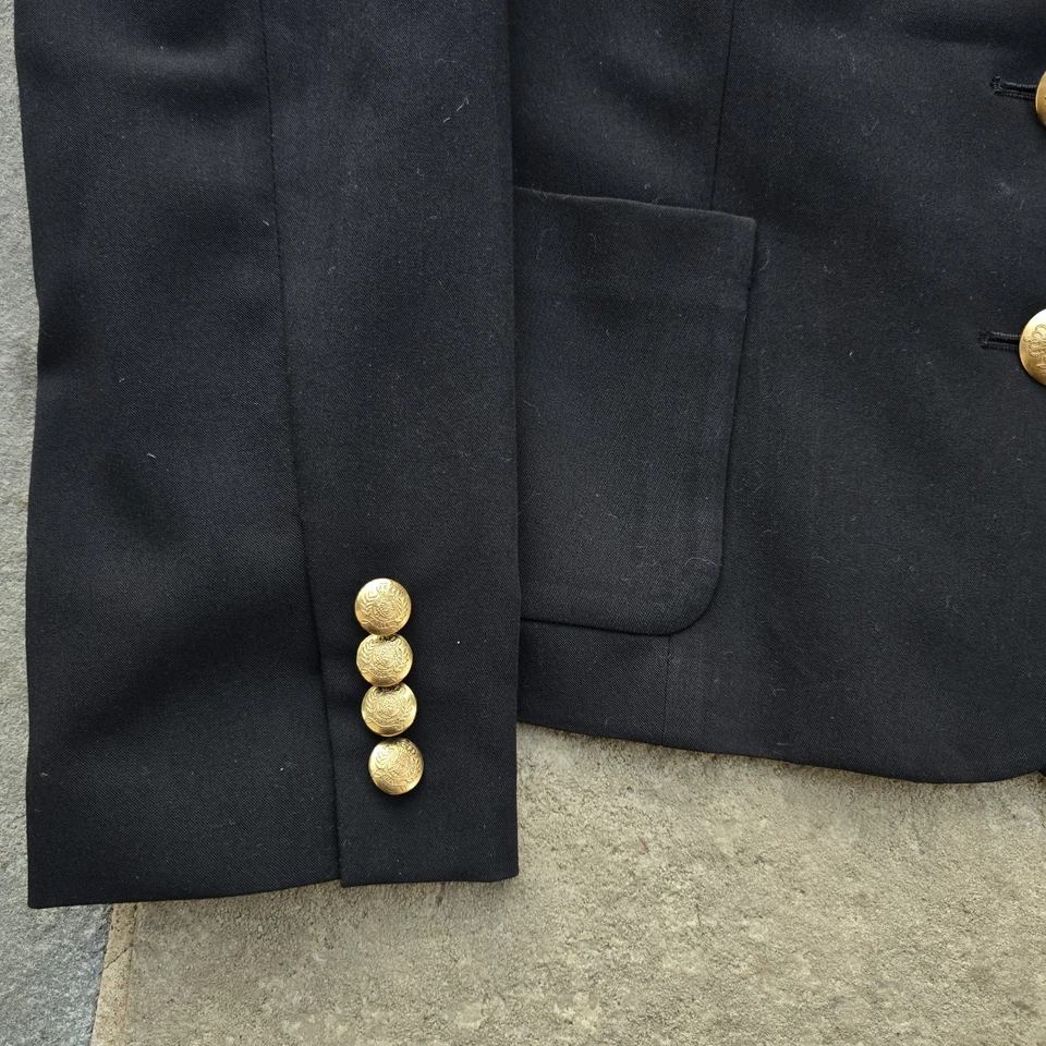 Blazer Chaps Ralph Lauren Crest Negro Dorado Botones Mujer Bolsillos Academia Mediano Foto 2 de 4