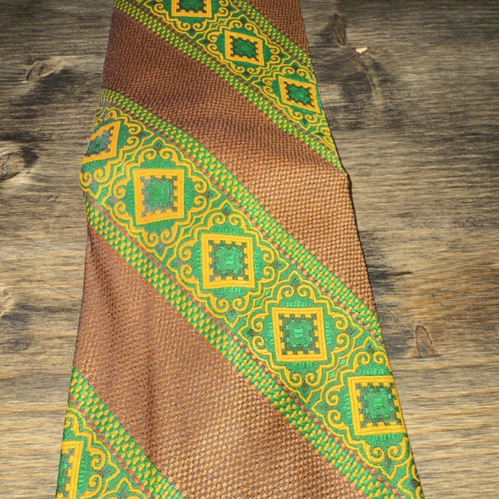 Vintage Mr. John Imperial Beau Brummell Brown Green Polyester Geometric Tie image 2