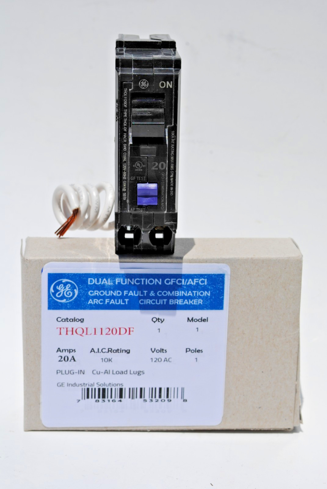GE Cat.# THQL1120DF Dual Function Ground Fault & Arc Fault 20-A Circuit Breaker