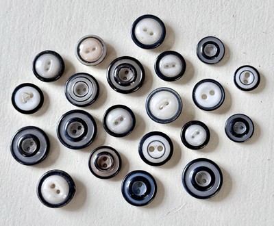 Lot of 21 Antique China Black and White Ringer & Double Ringer Buttons ...