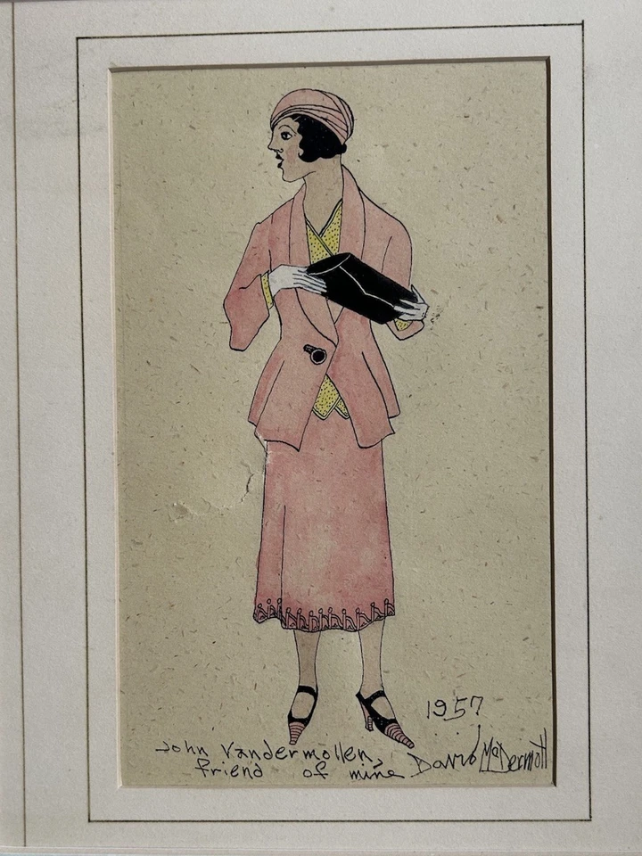 "Ilustración de moda 1957 impresión en acuarela firmada por David McDermott 13"" x 17""" Foto 3 de 4