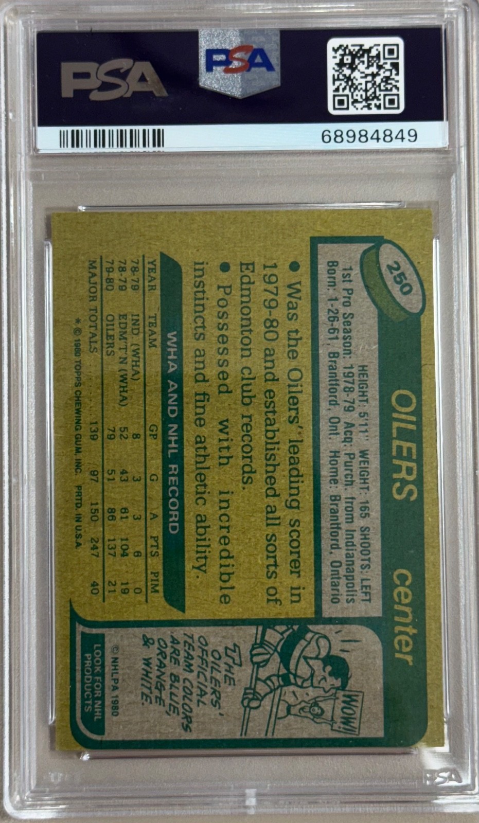 1980 Topps Wayne Gretzky #250 PSA 7 2nd Year Edmonton Oilers view 2