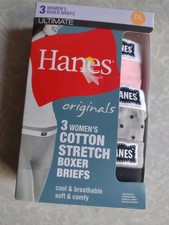 Women's HANES 3 Pack ULTIMATE COTTON STRETCH BOXER BRIEFS SIZE 7/L