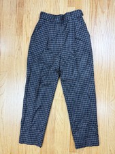Vintage Christian Dior 1980s Pants Womens 8 Blue Orange Plaid 100 Wool Made USA