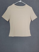 Women's Crew Neck Short Sleeve Shirt Ribbed Solid Slim Tee Medium
