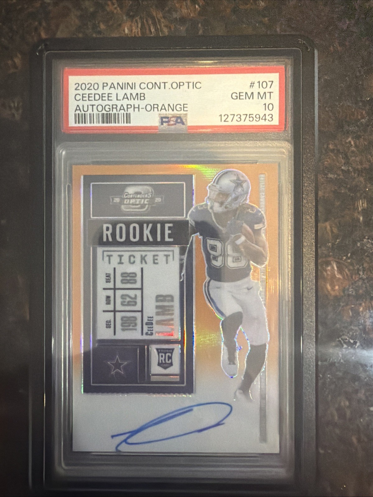 2020 Contenders Optic Rookie Ticket Ceedee Lamb Orange /50 Auto PSA 10 Cowboys